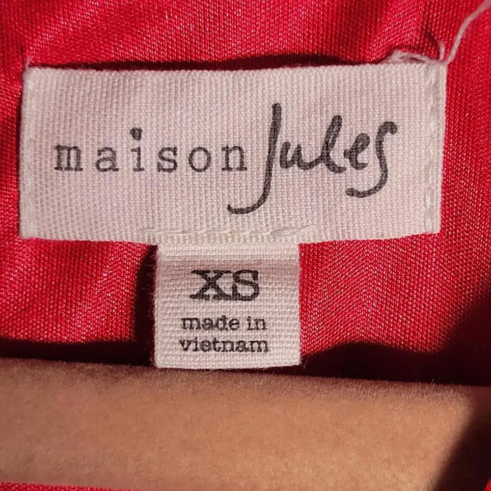 Maison Jules Red V Neck Lined Dress Women Size XS - Picture 5 of 9